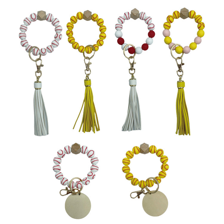 Venta al por mayor de madera de haya, marca de madera, pulsera de silicona, pulsera, llavero