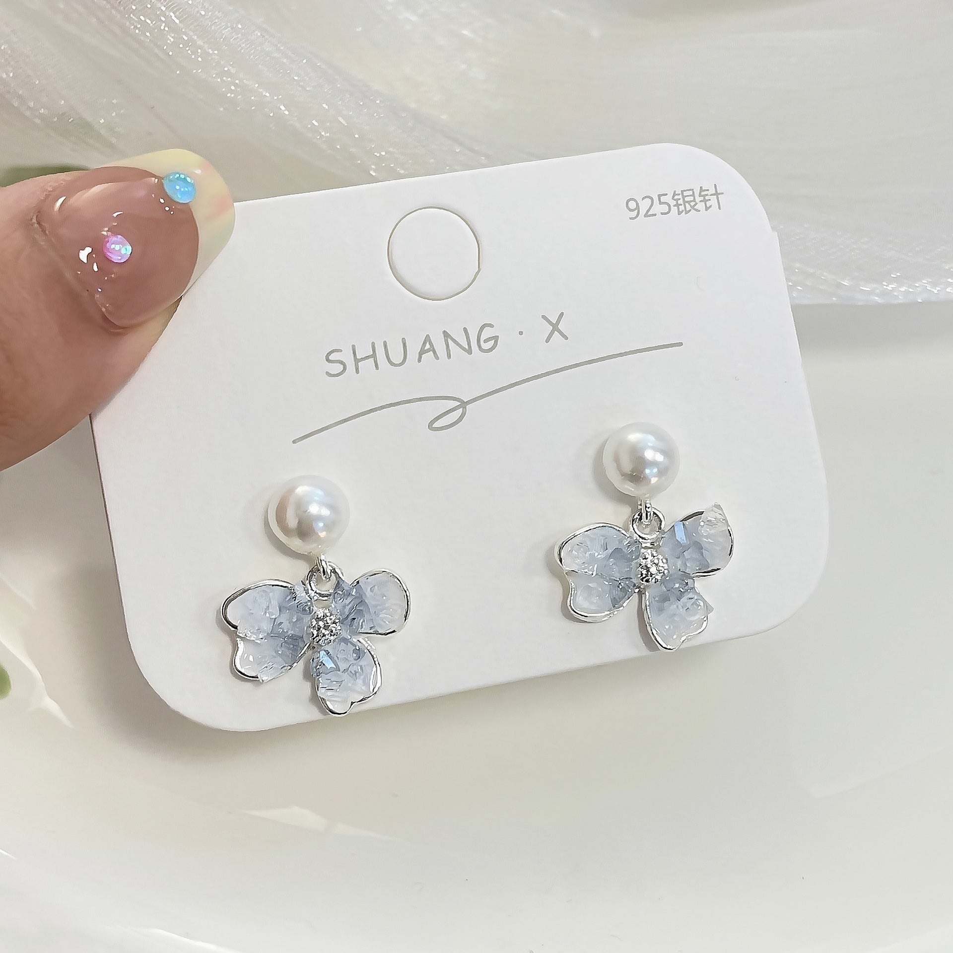 Wholesale Blue Crystal Flower Butterfly Alloy Earrings