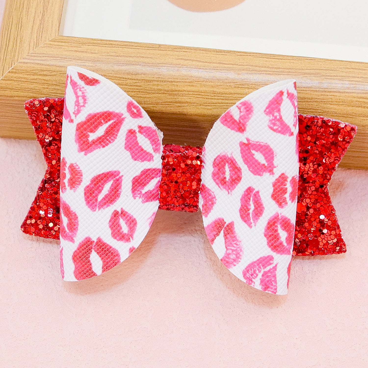 Wholesale Valentine's Day Love Letter Printing Pattern Bow Knots Fabric Hair Clip