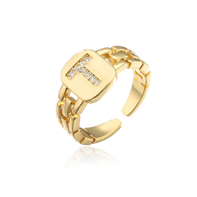 Wholesale Gold Plated 26 Letters Copper Adjustable Rings