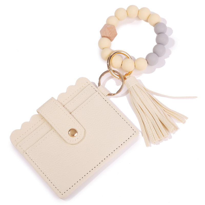Wholesale Tassel Card Bag Silicone Beaded Wrist Key Chain