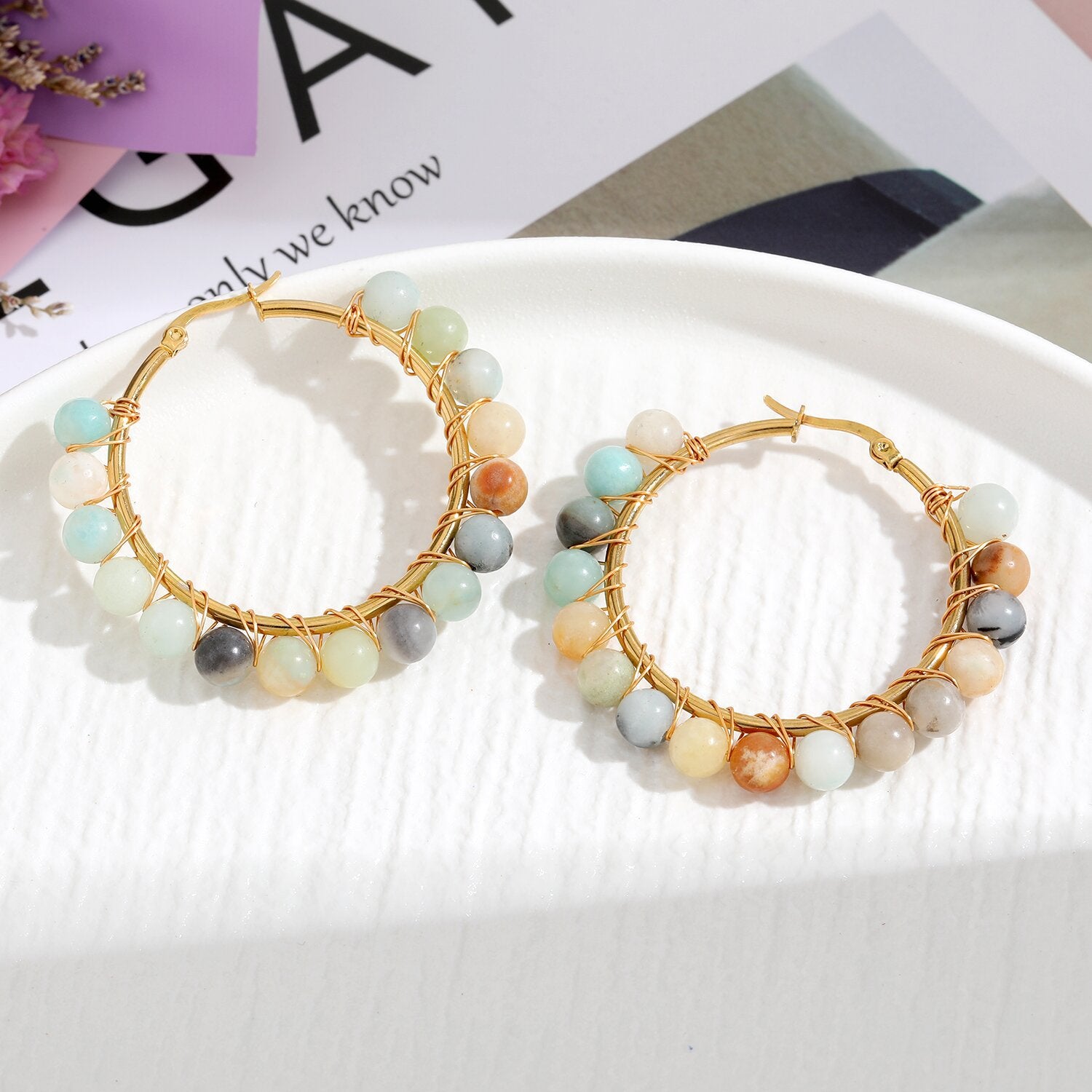 Wholesale Natural Stone Stainless Steel Earrings