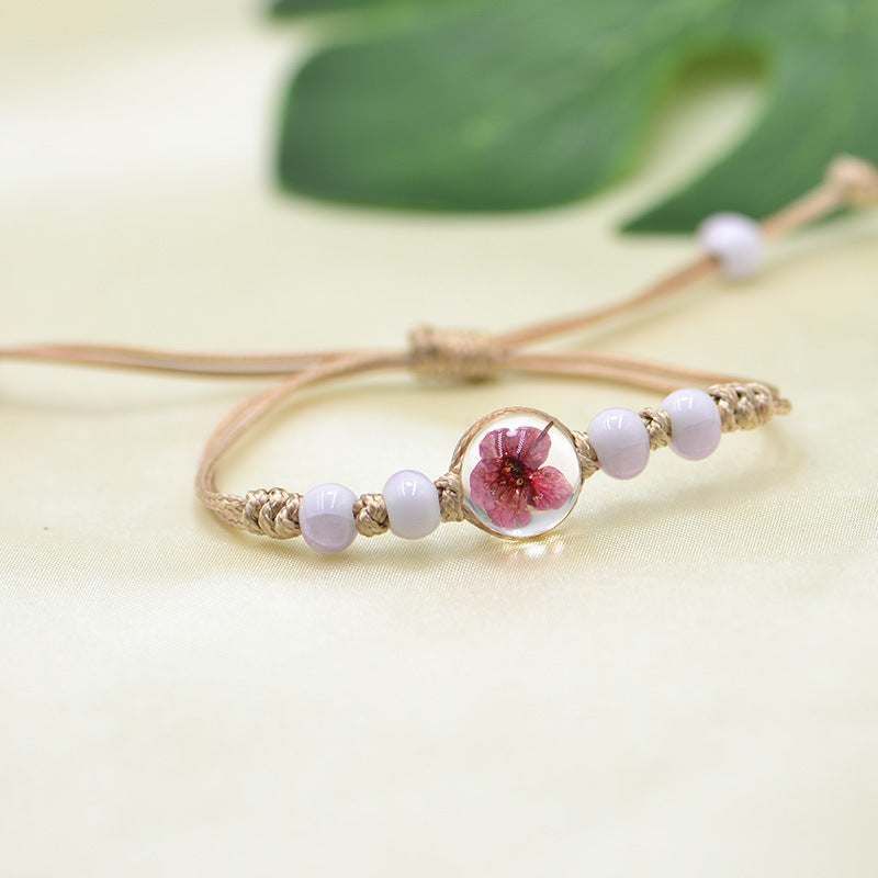 Wholesale Ceramic Glass Ball Dried Flower Plant Real Flower Woven Bracelet