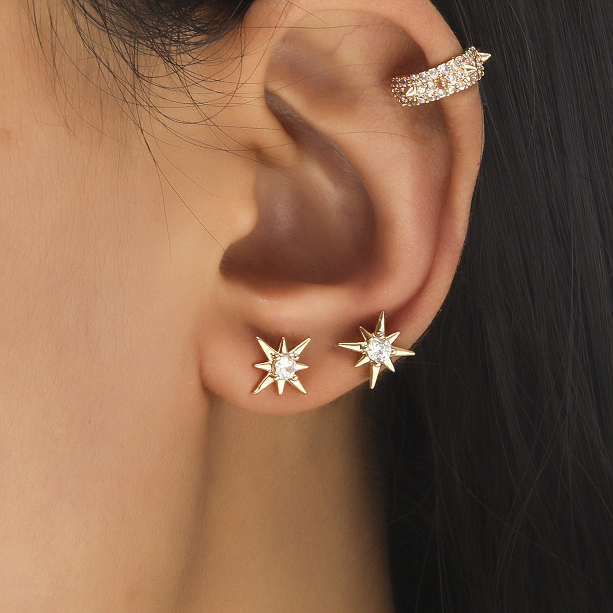 Wholesale Star Flower Alloy Stud Earrings Set