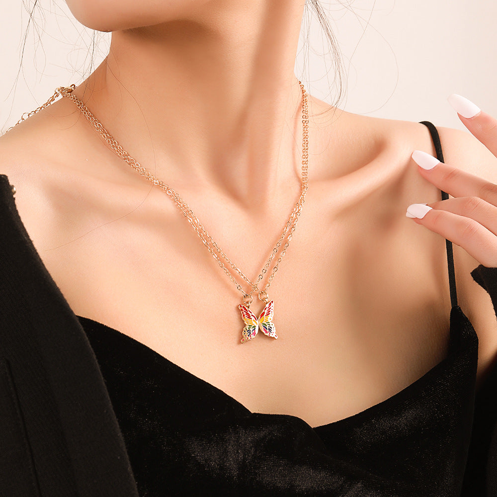 Collares de mariposa de color arcoíris de aleación al por mayor 2 uds.