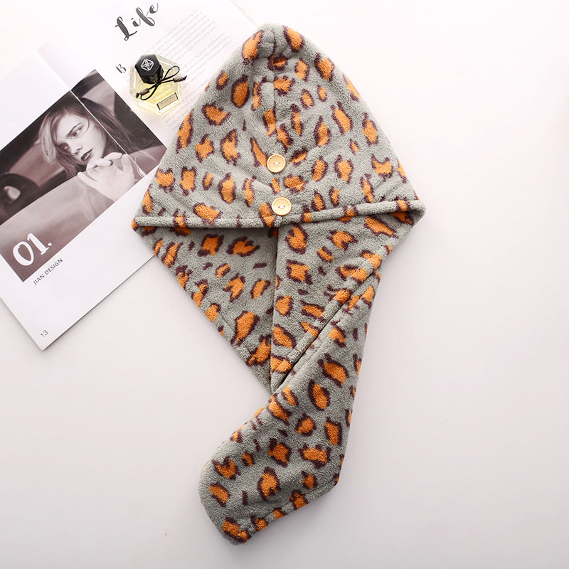 Wholesale Coral Velvet Leopard Print Dry Hair Cap
