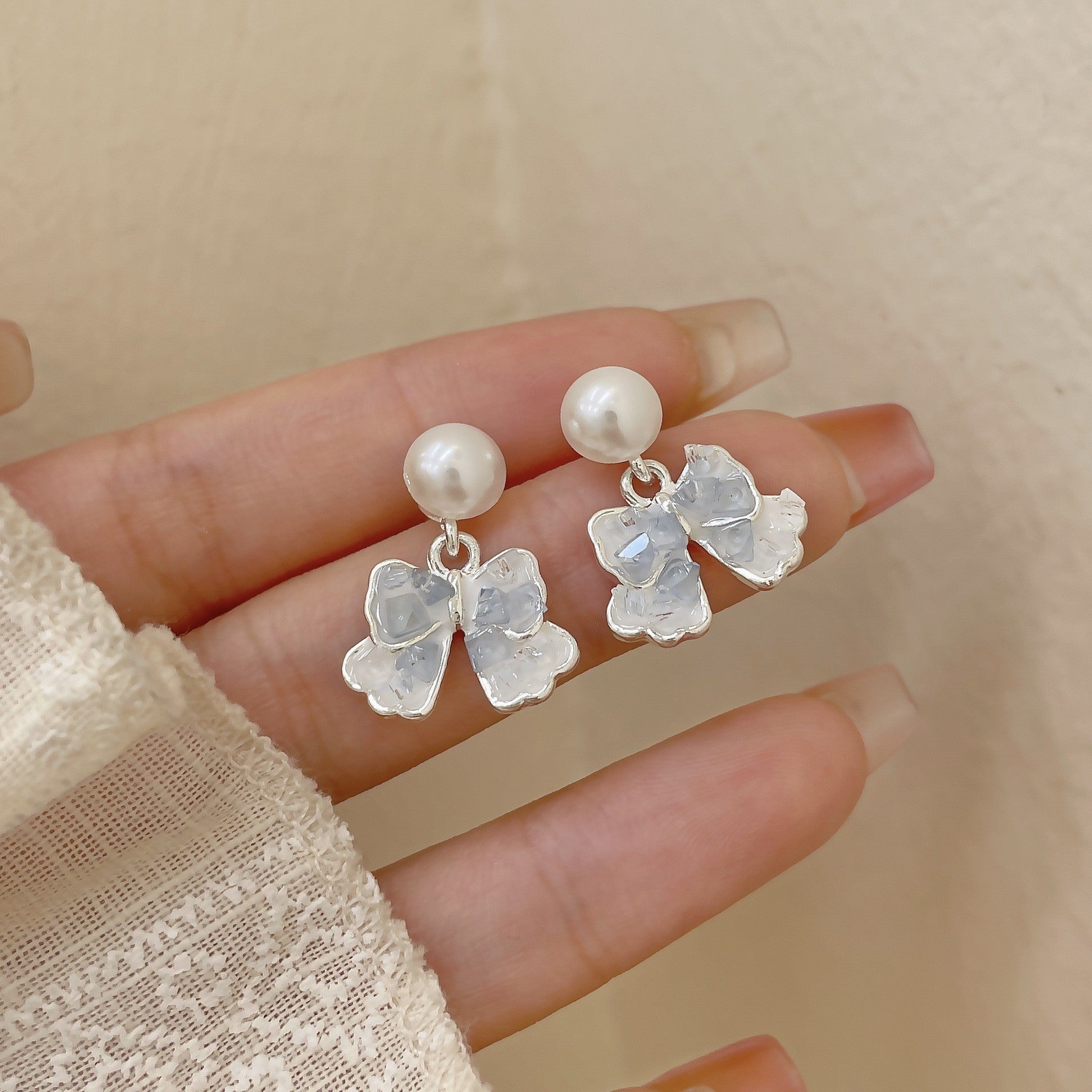 Wholesale Blue Crystal Flower Butterfly Alloy Earrings