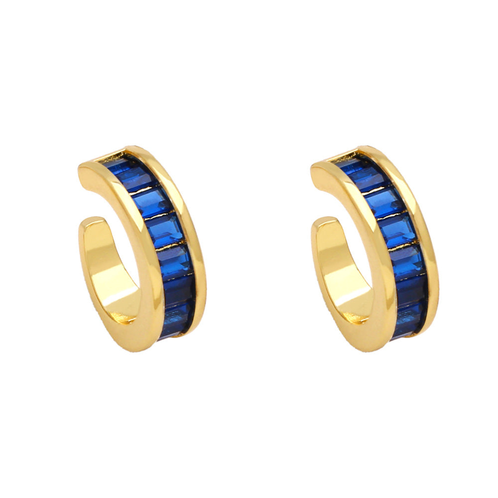Wholesale Colored Zircon Copper Clip/cuff Earrings