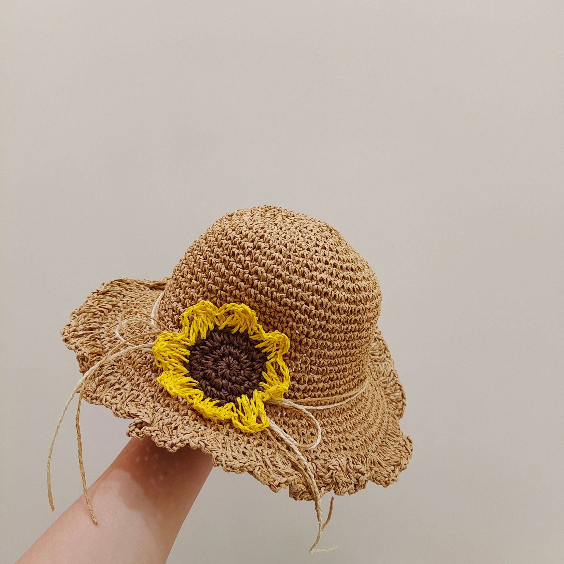 Wholesale Woven Sunflower Kids Sunshade Straw Hat