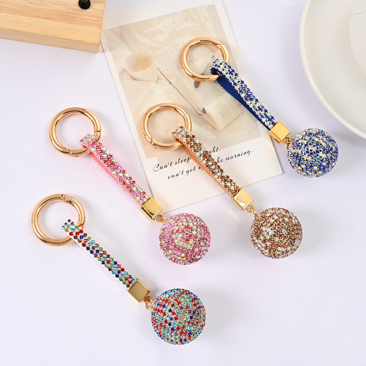 Wholesale PU Rhinestone Claw Chain Ball Keychain