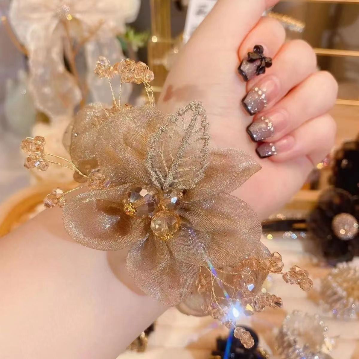 Venta al por mayor Super Glitter Crystal Cloth Hair Scrunchies