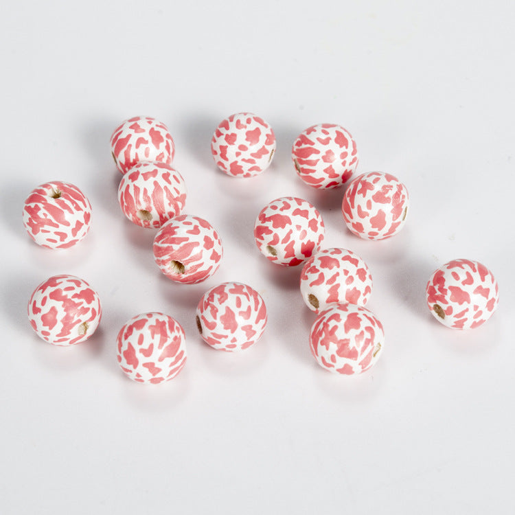 Wholesale 10pcs 16MM Cow Pattern Colored Wood Beads
