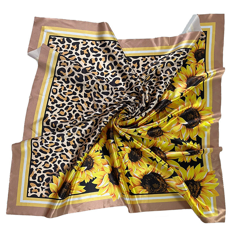 Wholesale Sunflower Leopard Pattern Spliced Colored Western Scarves