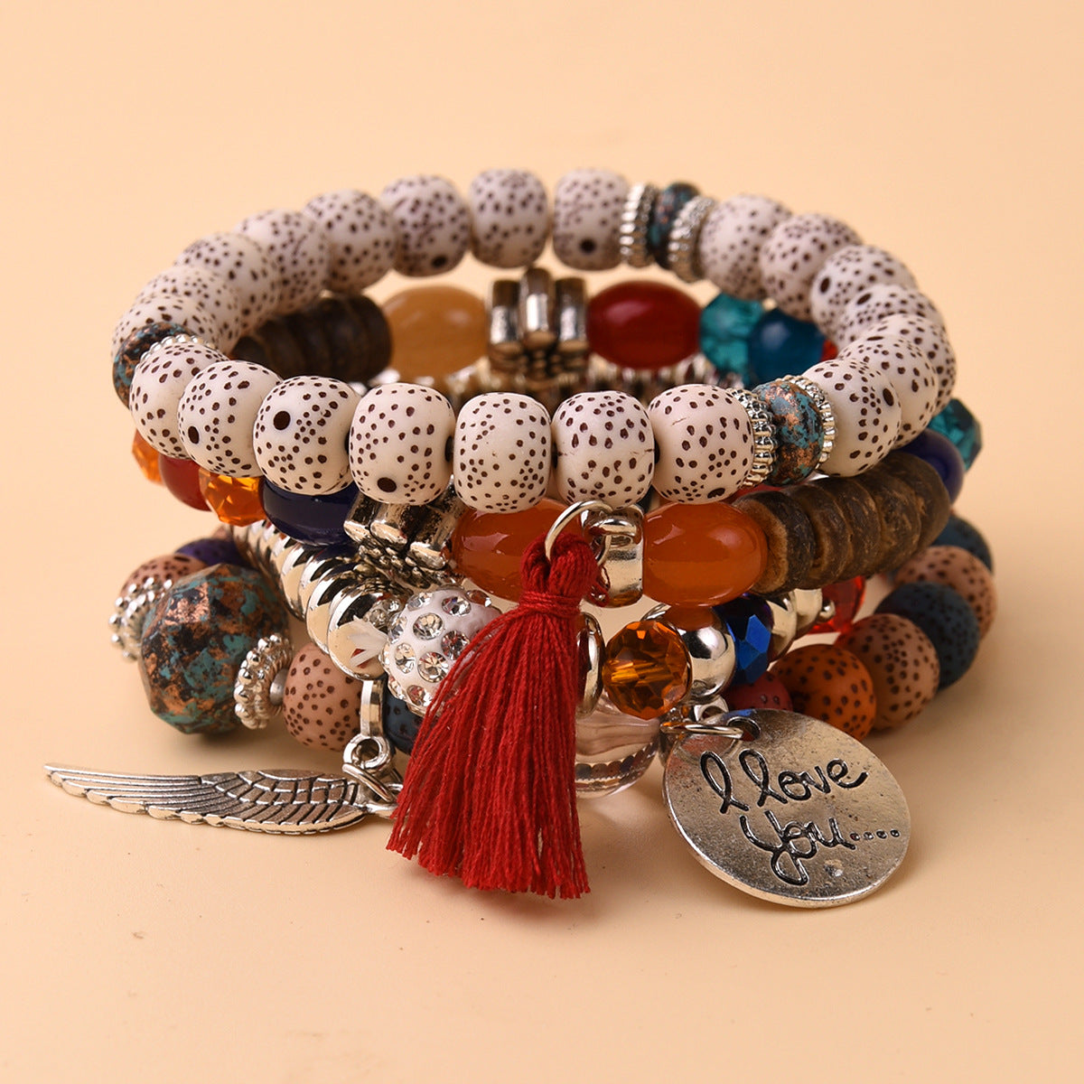 Venta al por mayor Pulsera de cristal con borla de perlas multicapa