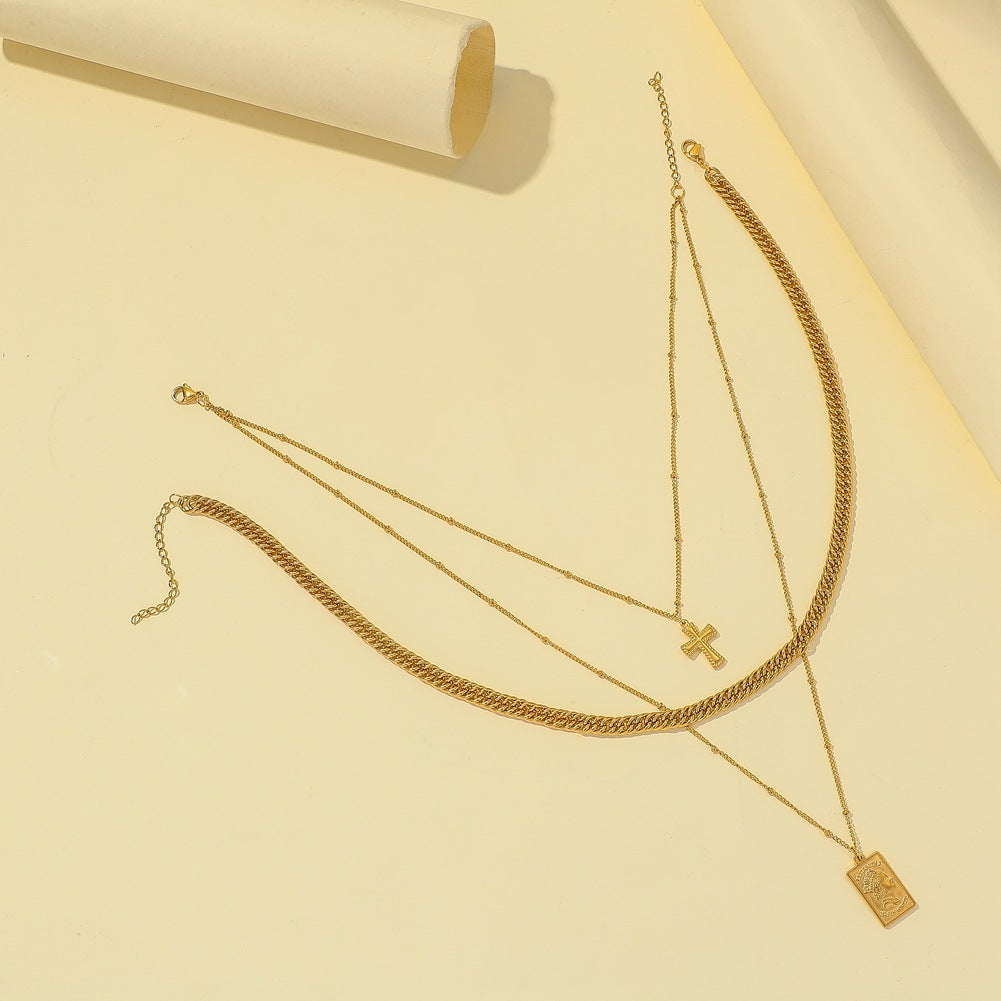 Venta al por mayor Escudo de marco de palabra de acero inoxidable Collar de múltiples capas