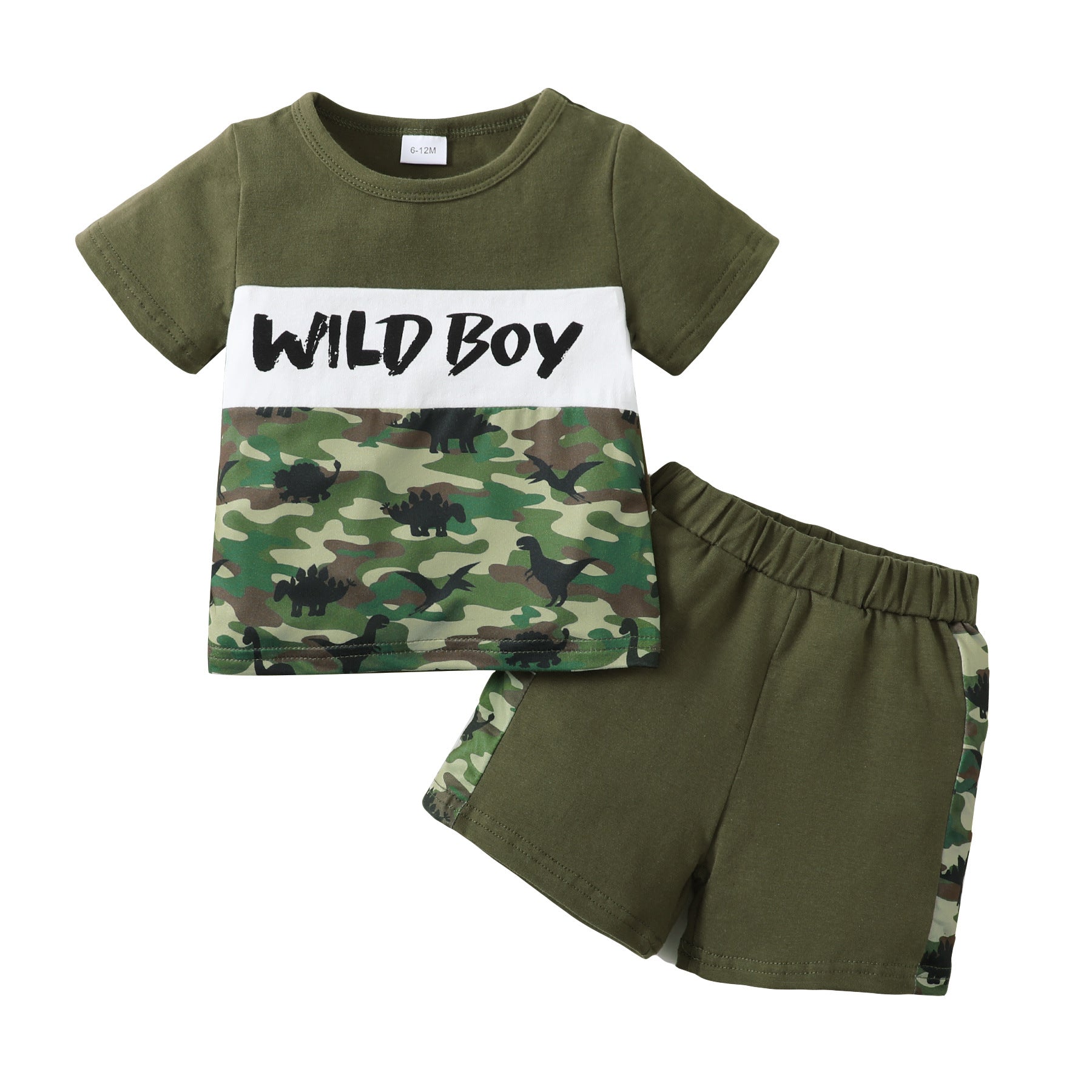 Wholesale Cotton Camouflage Letter Print Short Sleeve Top Solid Color Shorts