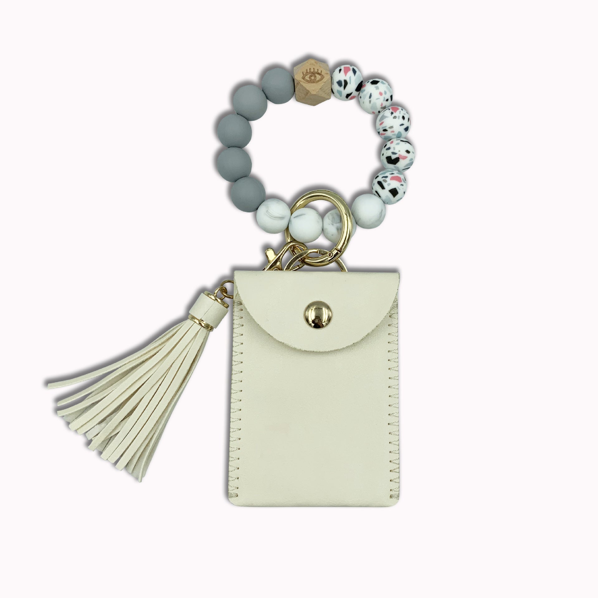 Wholesale Silicone Beaded Tassel Card Holder wrist keychain