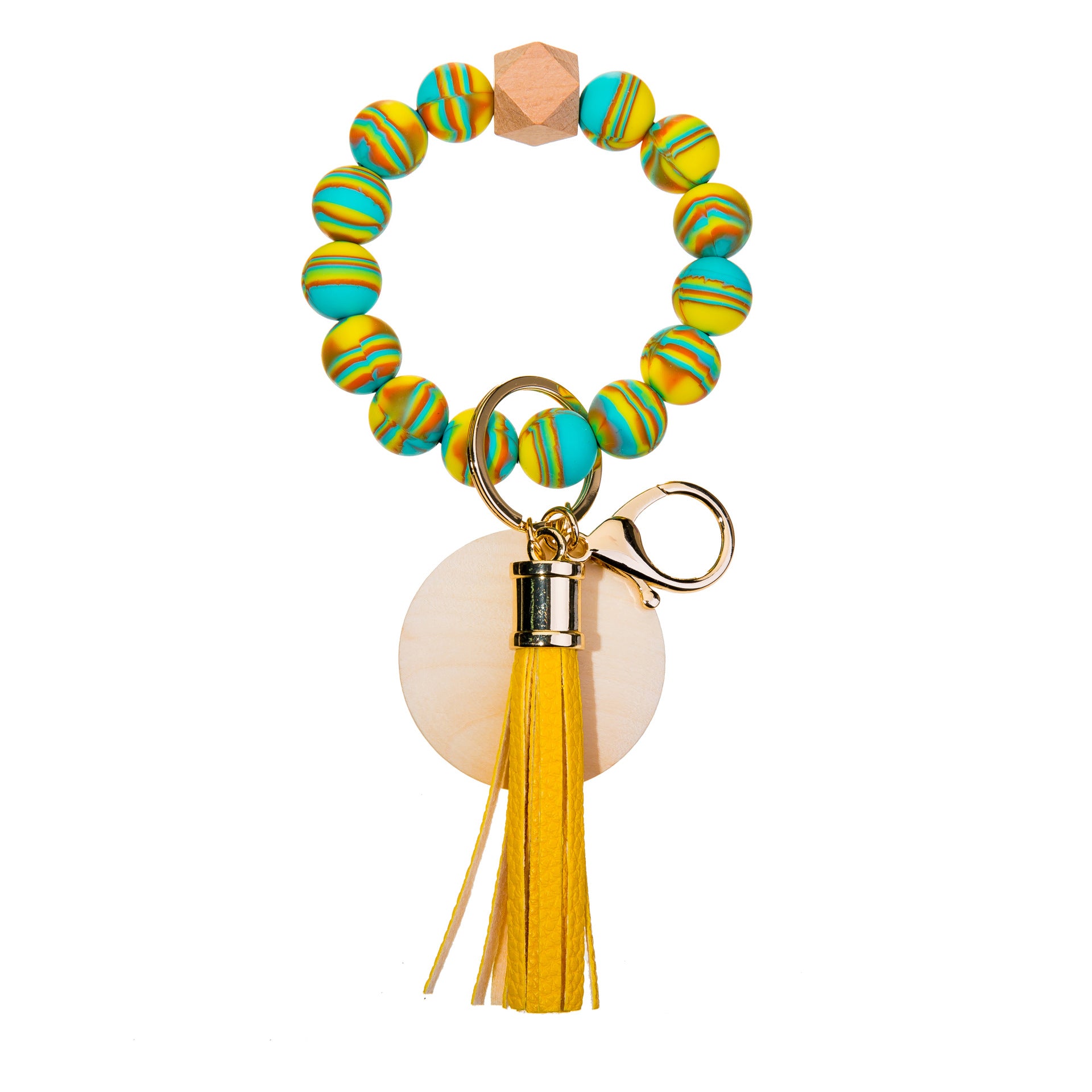 Wholesale Silicone Bead Wood Chip Bracelet Keychain