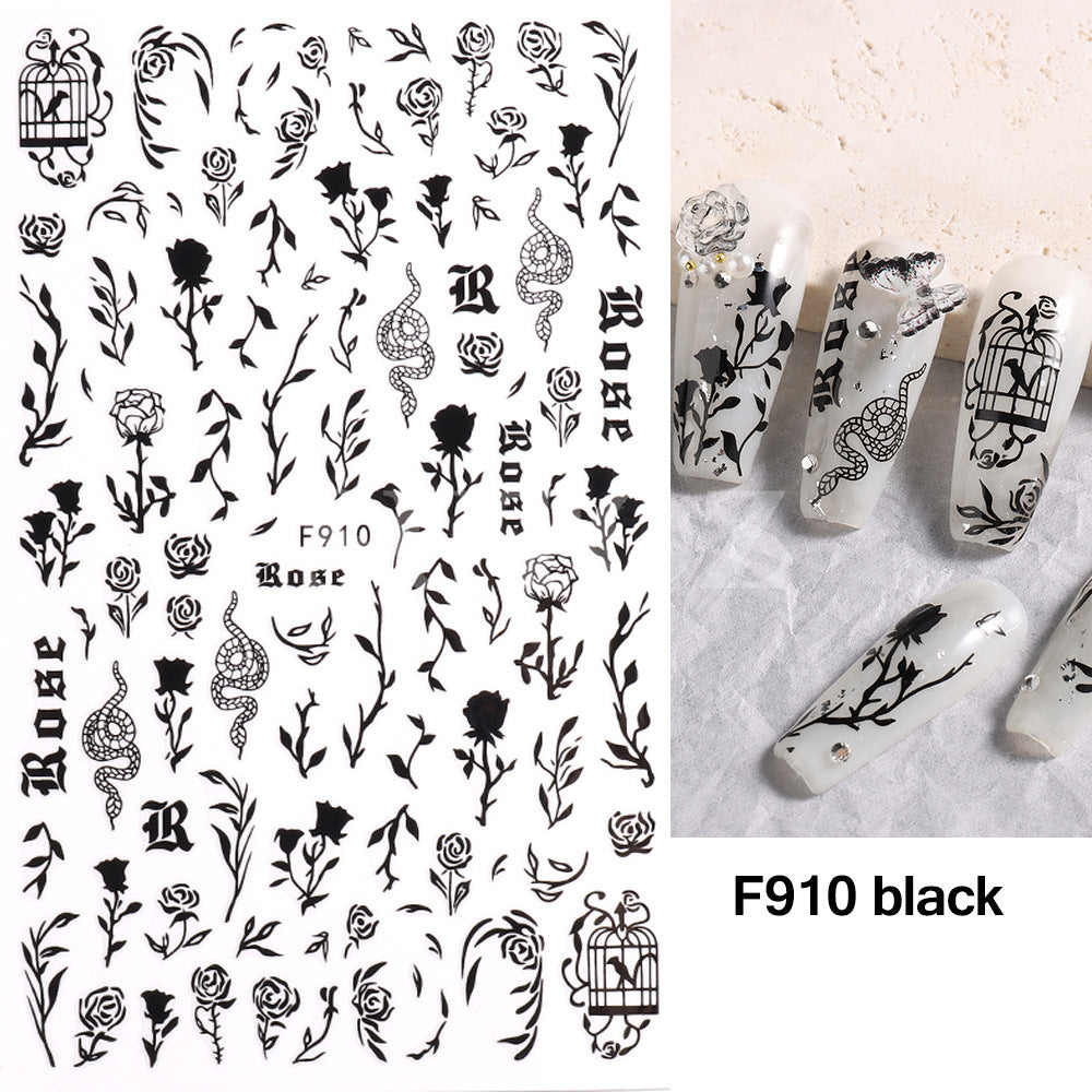 Calcomanías de arte de uñas en blanco y negro de la serpiente en blanco y negro