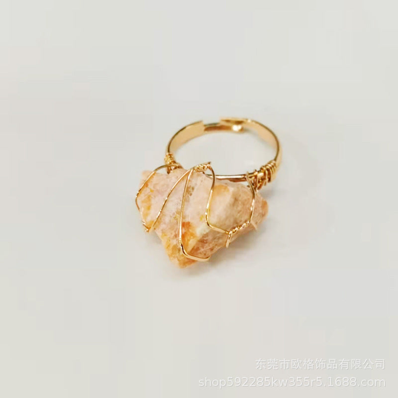 Anillo de herida de alambre hecho a mano de ágata natural irregular ajustable al por mayor
