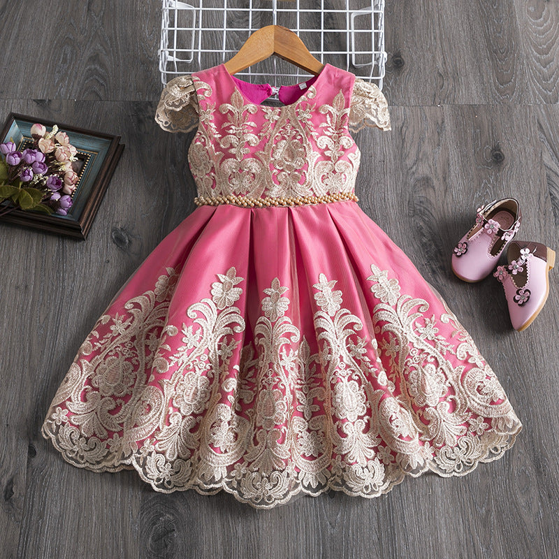 Wholesale Polyester Girls Dress Bow Embroidered Princess Dress