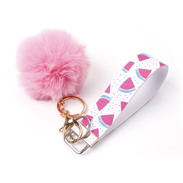 Wholesale 10pcs PU Leather Fur Ball Keychain