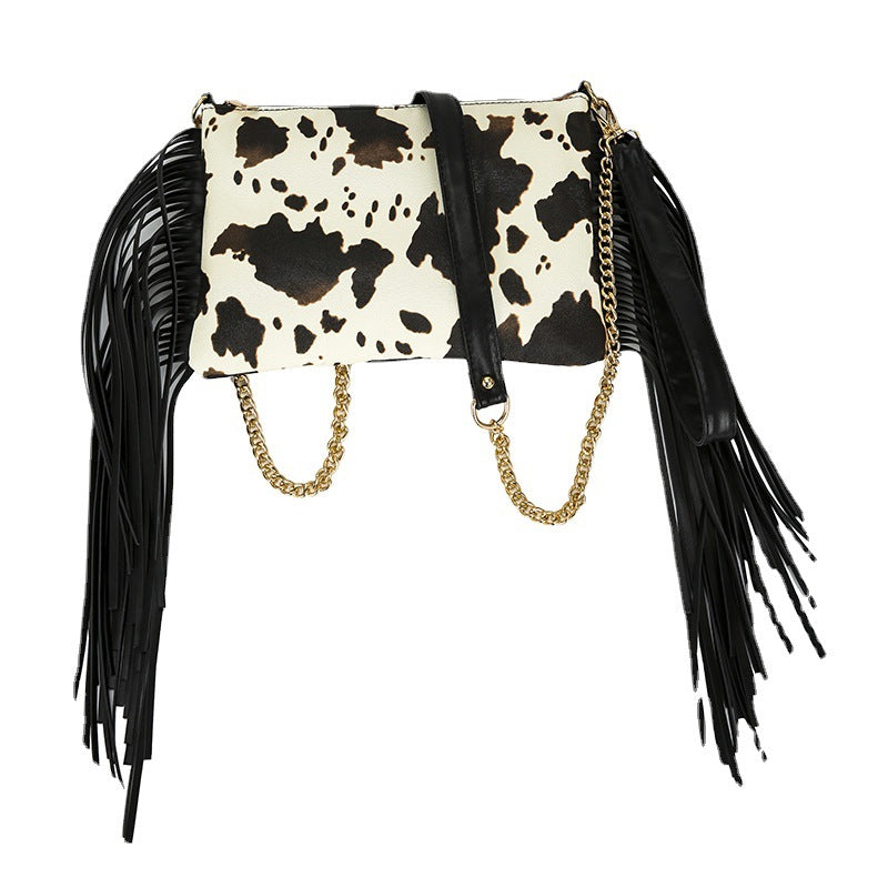 Wholesale PU Ethnic Style Leopard Pattern Cow Pattern Tassel Shoulder Bag