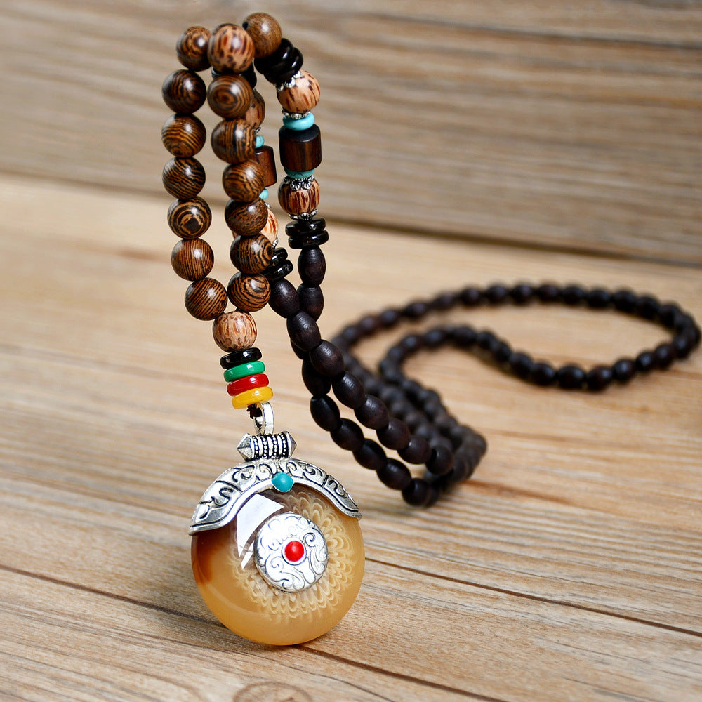 Wholesale ethnic style sweater chain handmade long wooden bead string
