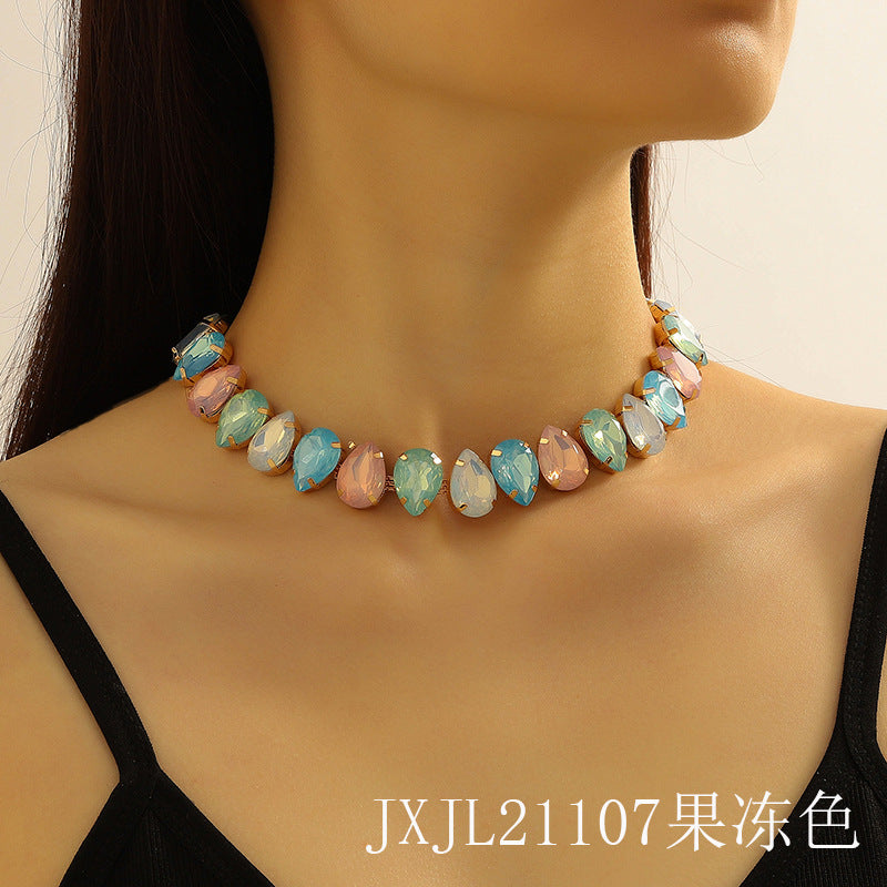 Wholesale Multilayer Colorful Water Drop Crystal Necklaces