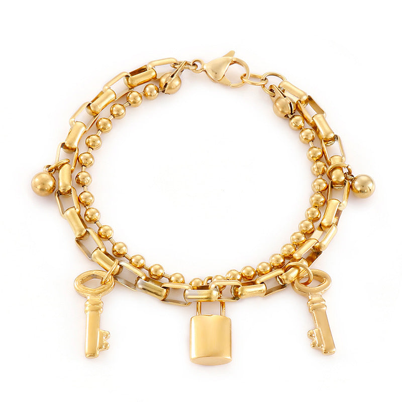 Wholesale Titanium Steel Double Ball Padlock Bracelet