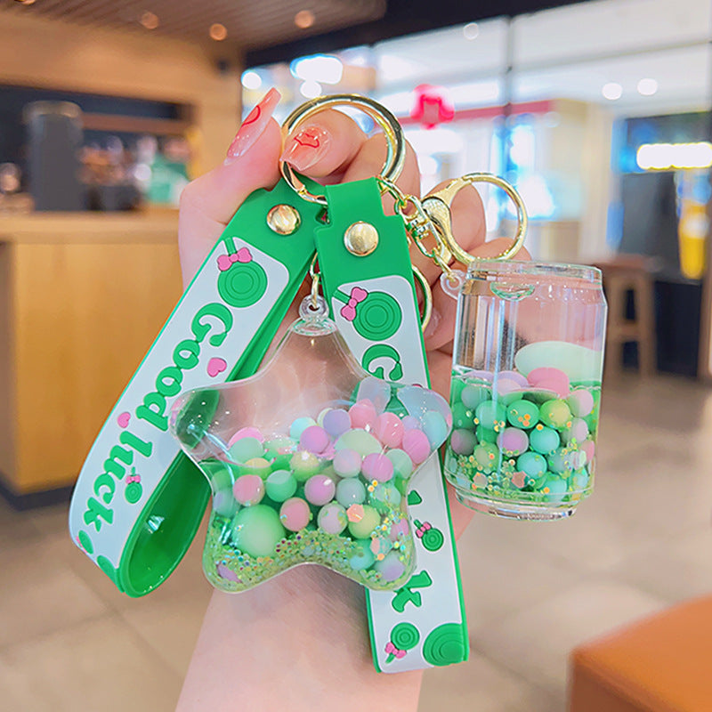 Wholesale Acrylic Green Liquid Into The Oil Quicksand Bottle Series Key Chain