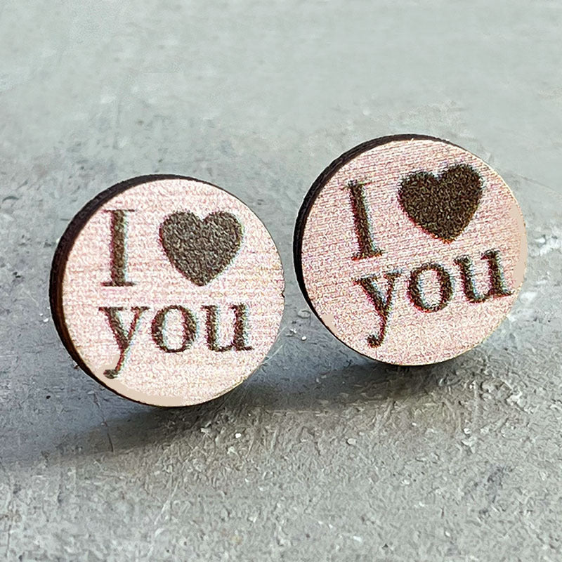 Wholesale 2 pairs/pack Mother's Day Wooden Ear Studs