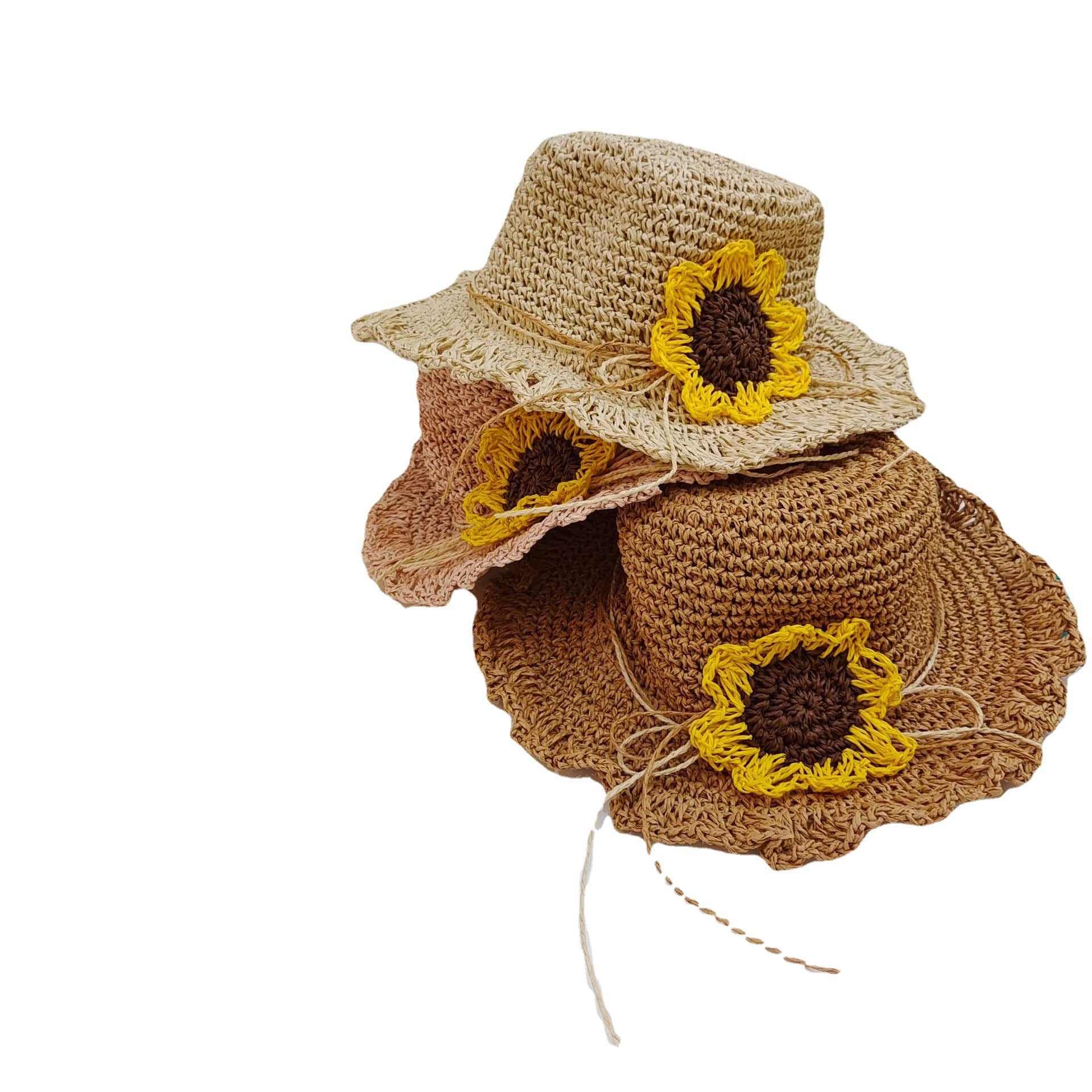 Wholesale Woven Sunflower Kids Sunshade Straw Hat