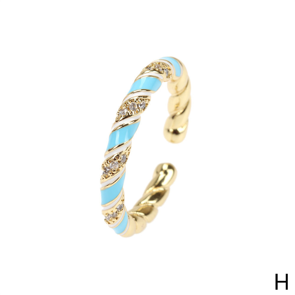 Wholesale Copper Gold Plated Micro Zircon Fried Dough Twists Open Ring