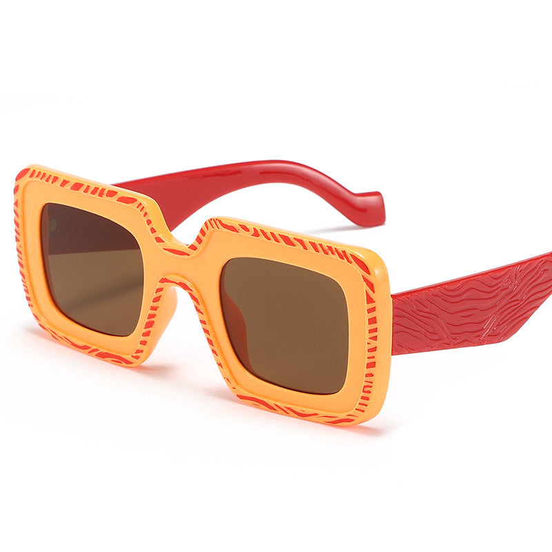 Wholesale PC Personalized Contrasting Color Texture Square Frame Sunglasses