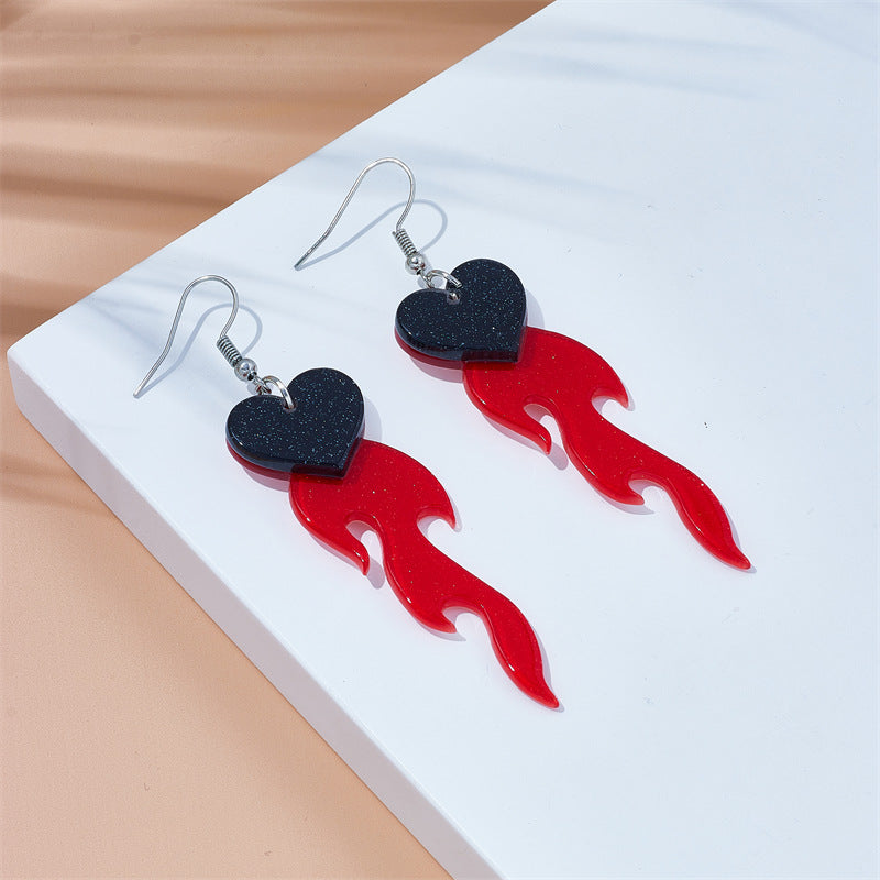 Wholesale Love Heart Red Flame Acrylic Earrings