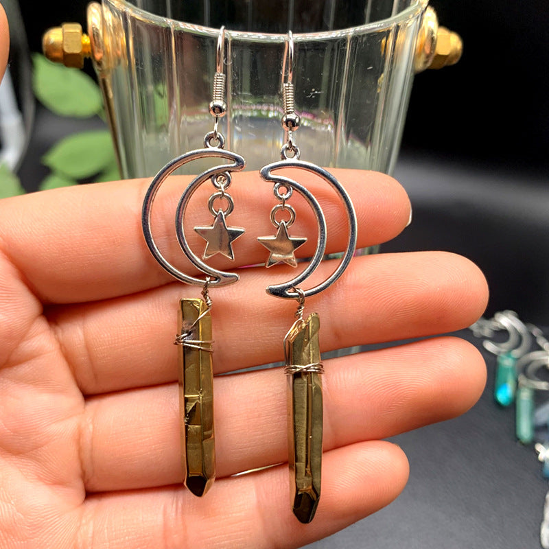 Wholesale Natural Crystal Pentagram Alloy Earrings