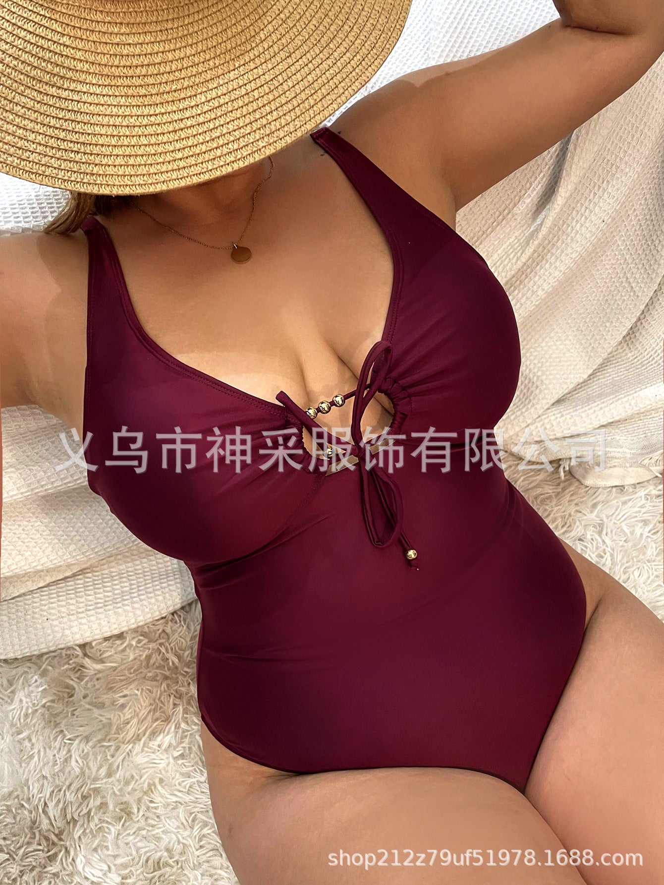 Wholesale Large Size Solid Color Strap Polyester Swimwear