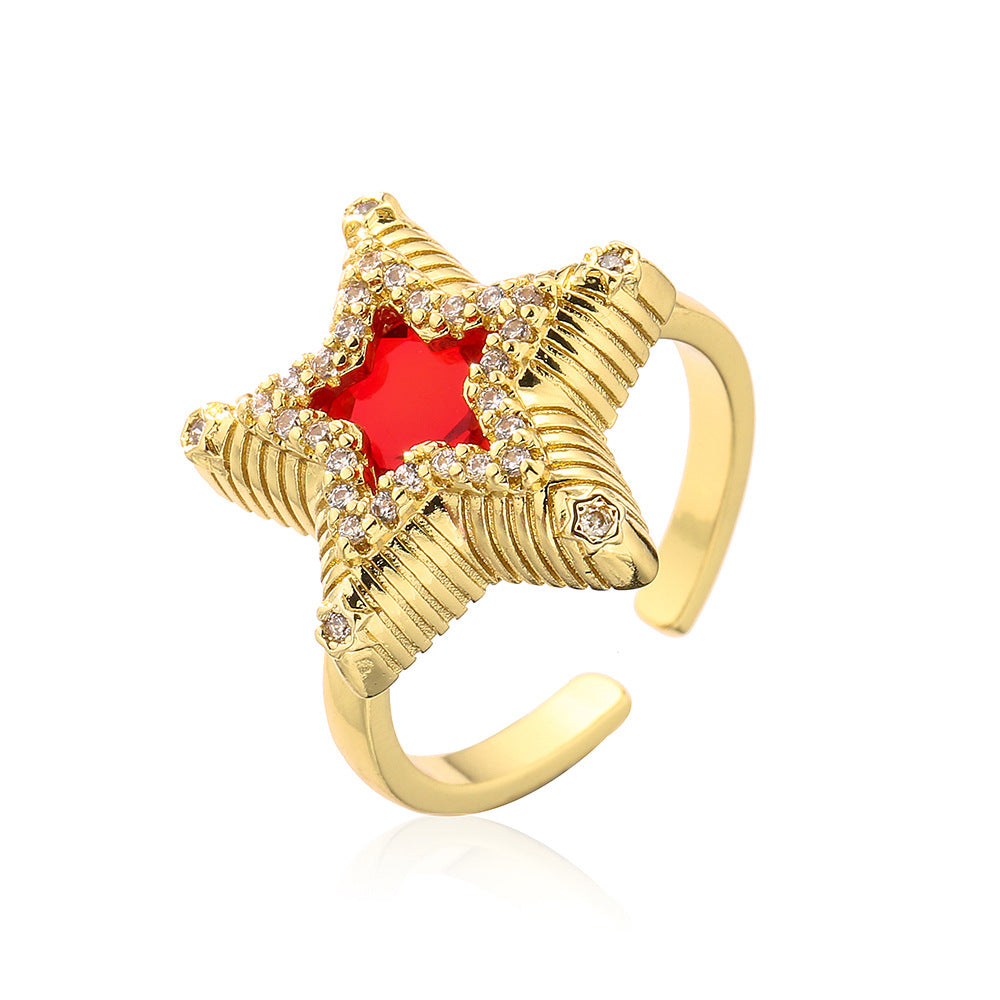Wholesale Vintage Gold Plated Zircon Star Copper Rings