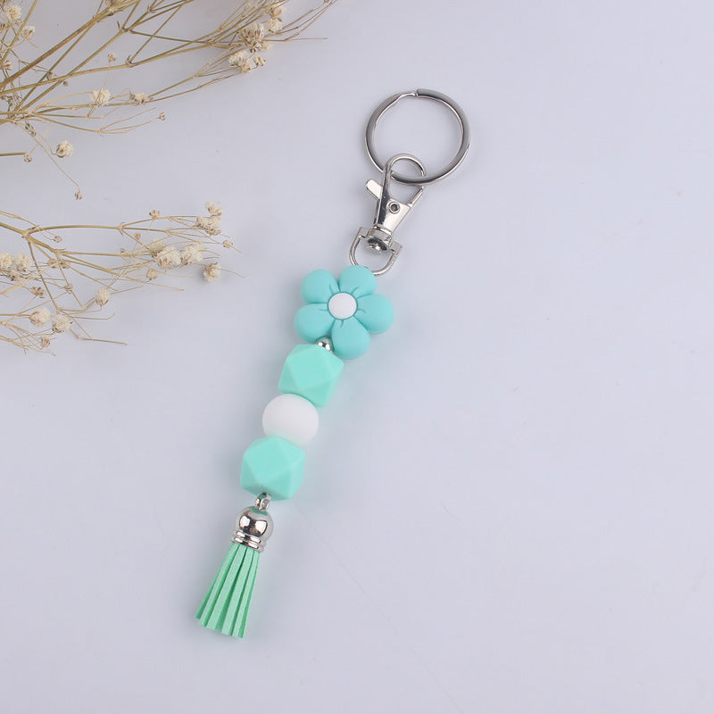 Wholesale Silicone Cartoon Flower Beaded Keychain