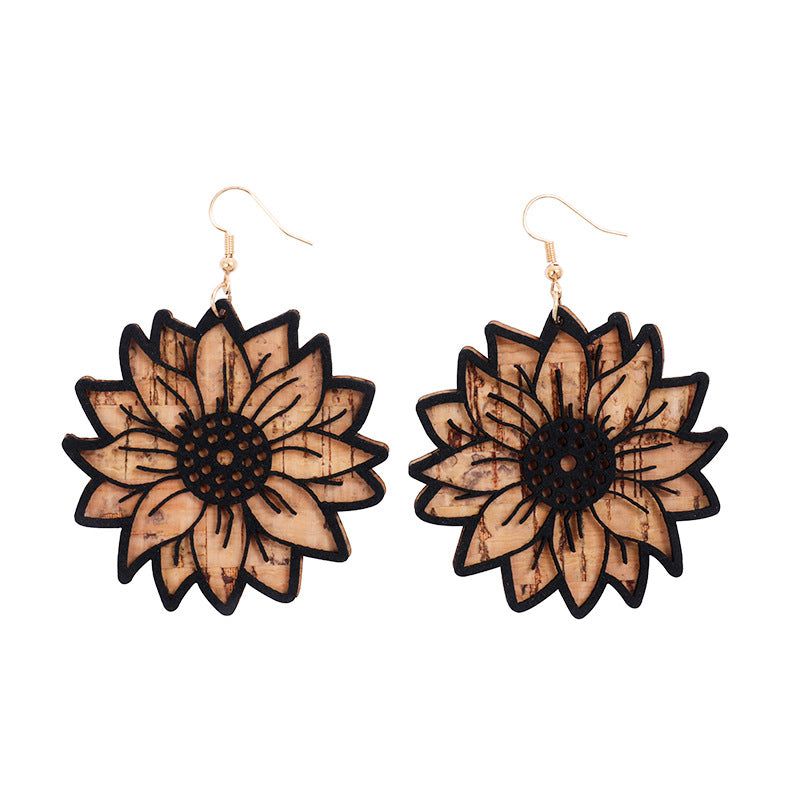 Wholesale 2Pairs/Pack Vintage Distressed Leather Western Sunflower Earrings
