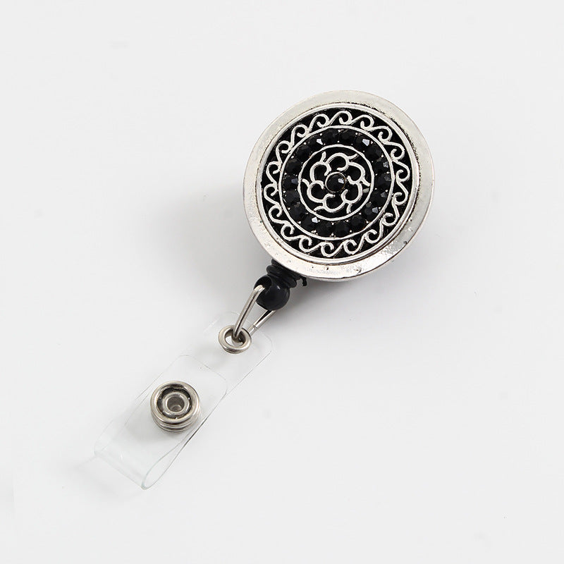 Wholesale Retro Hollow Flower Diamond Retractable Alloy Keychain