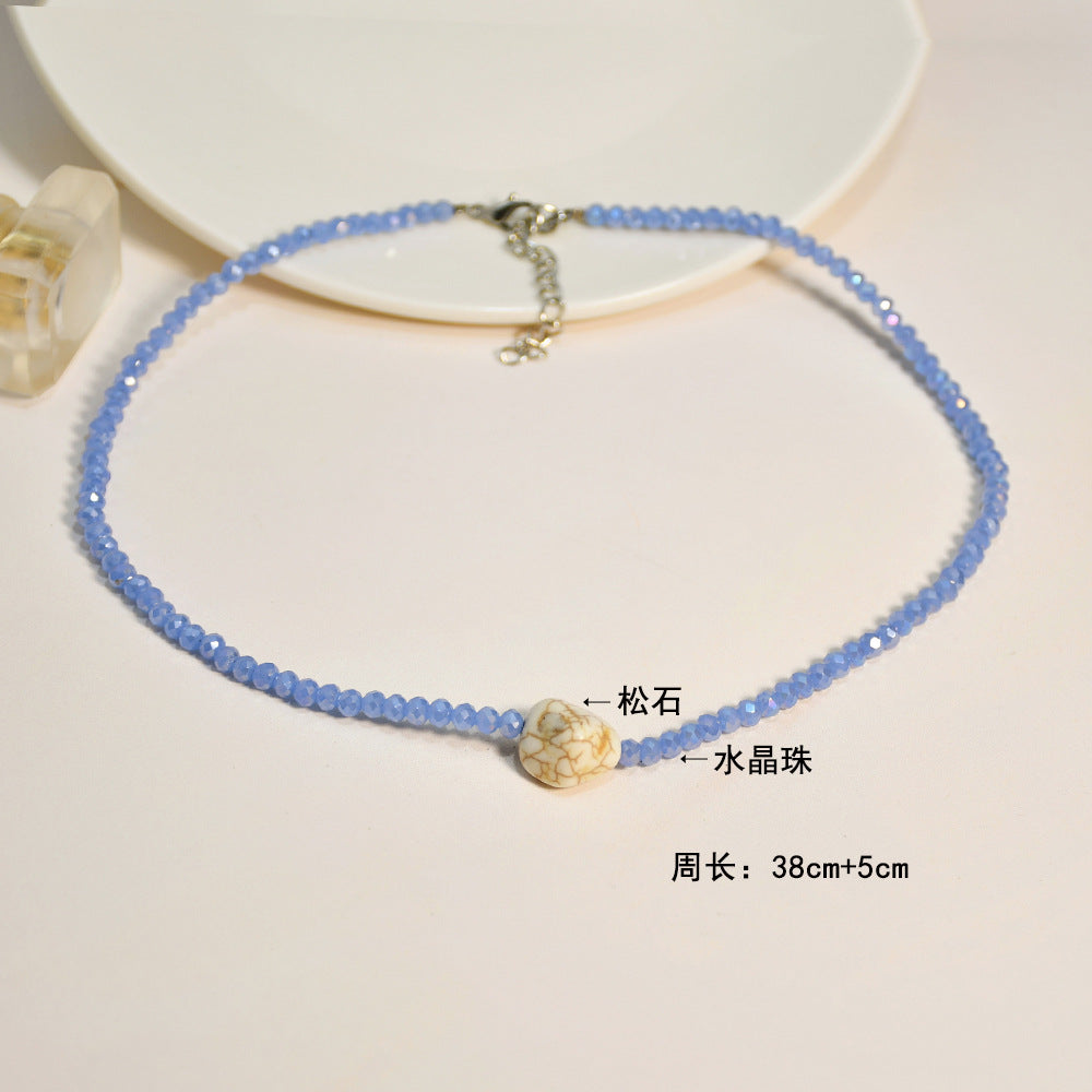 Wholesale Glass Blue Eyes Rice Beads Cross Layer Necklace