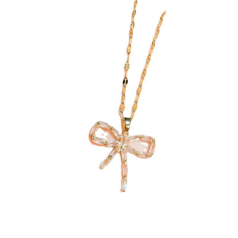 Wholesale 12pcs/pack Titanium Steel Bow Pendant Necklace Earring Set