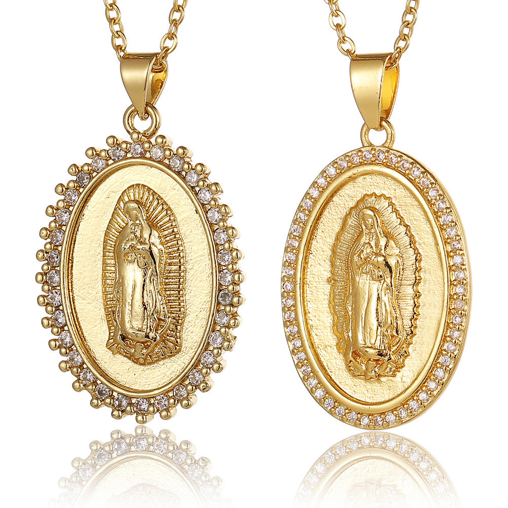 Wholesale Copper Micropaved Zircon Virgin Mary Pendant Believer Necklace
