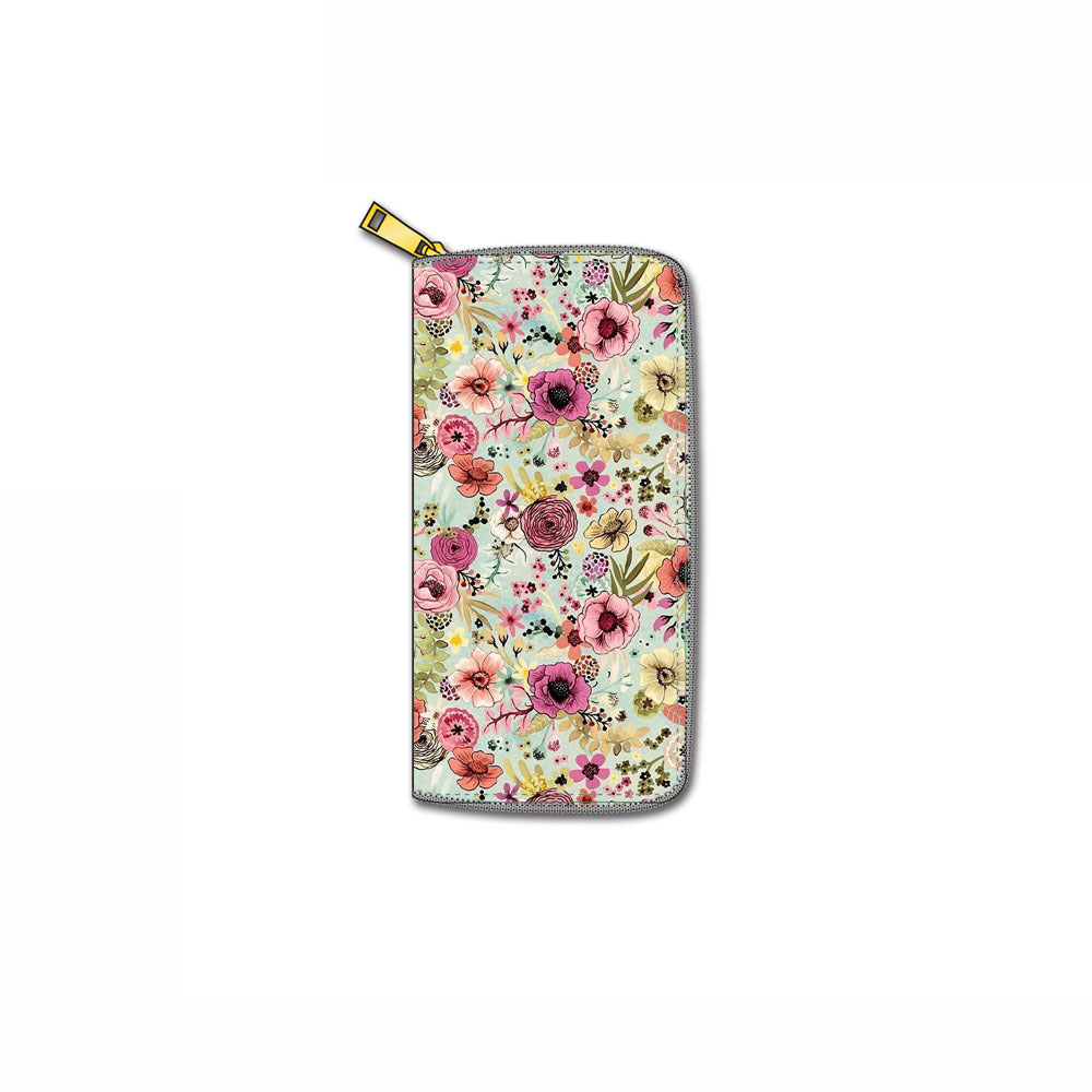 Venta al por mayor Cartera larga con cremallera de flor PU