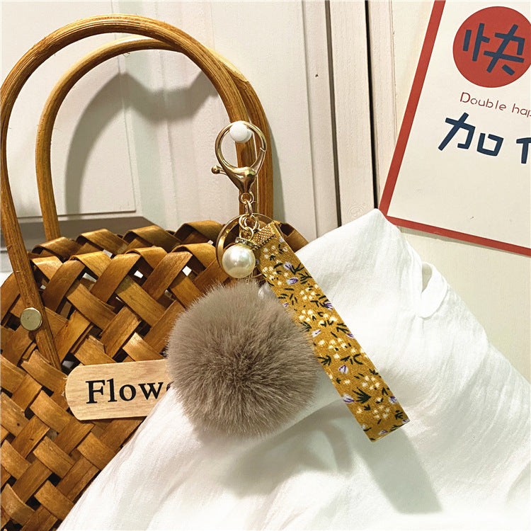 Wholesale Plush Floral Ribbon Pom Keychain