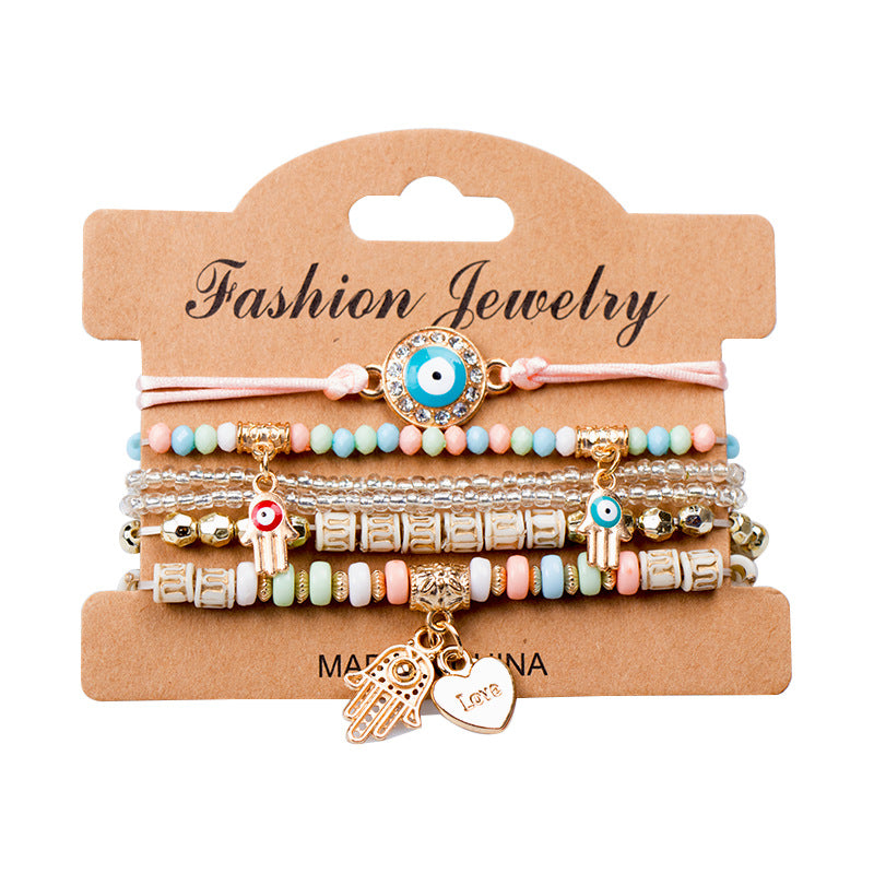 Wholesale Bohemian Devil Eye Heart Multilayer Glass Bracelet