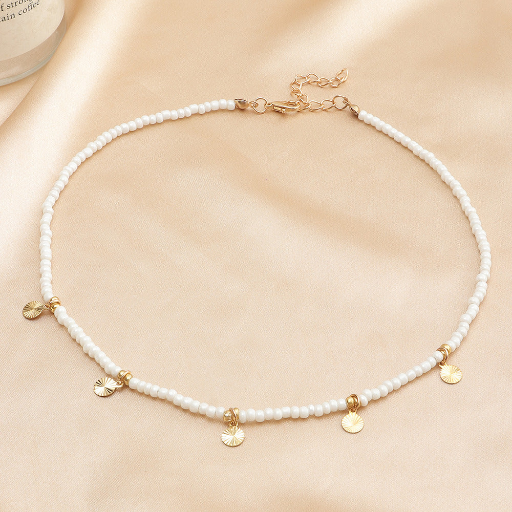 Wholesale Pentagram Moon Rice Beads Alloy Necklace