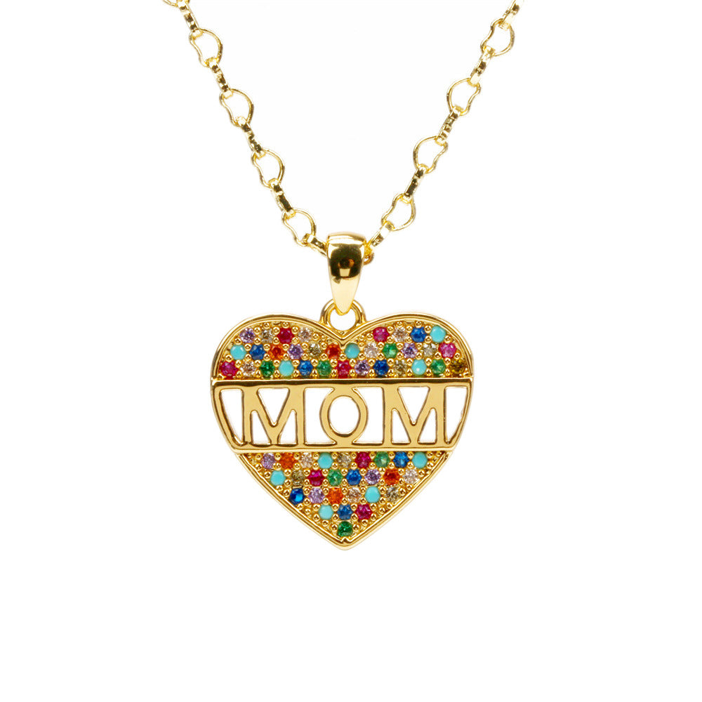 Collar de amor con diamantes de color con incrustaciones de mamá con letras de regalo para el día de la madre de cobre al por mayor